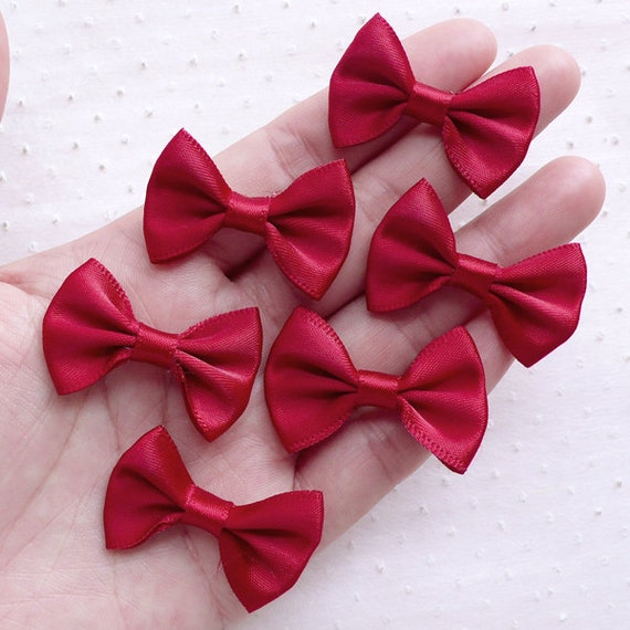Fabric Ribbon Bow Tie / Satin Bows 6pcs / 35mm x by MiniatureSweet