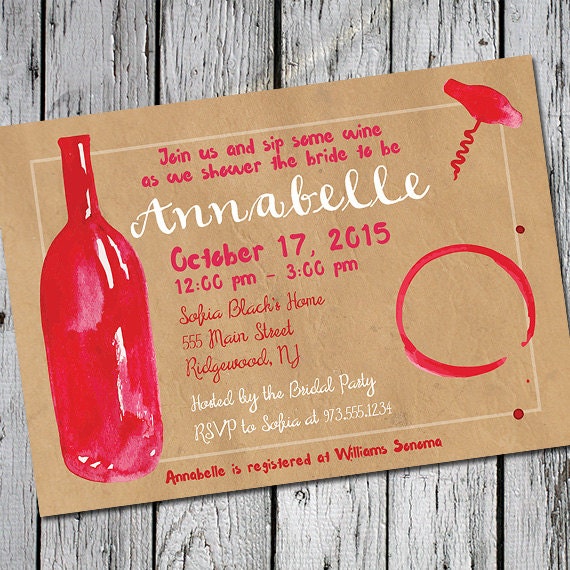 7x5 printable wine tasting bridal shower invite invitation