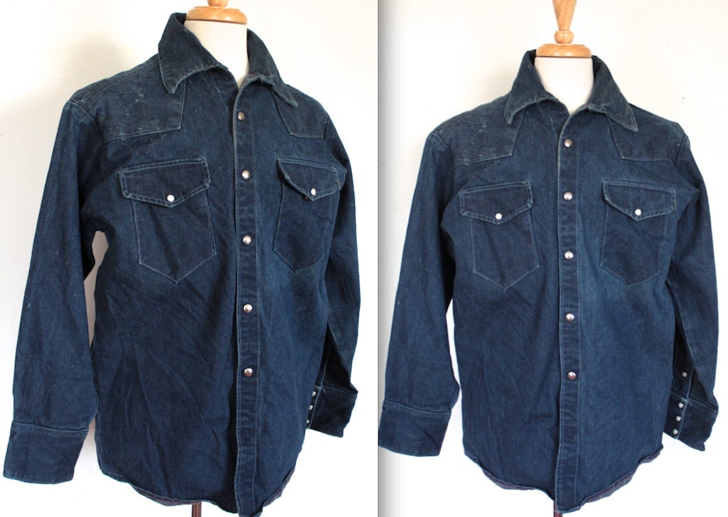 Rare Vintage 1950s Denim Shirt // 50s Men's Denim Snap