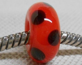 Handmade Lampwork European Charm Bead Orange with Black Dots