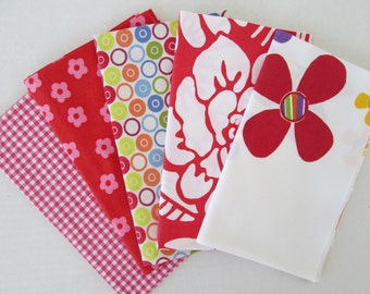 Vintage Sheet Fabric, Reclaimed Bed Linen Fabrics, Fat Quarter Bundle, Bright and Sunny (5 Pack)
