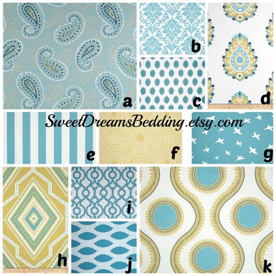 Items similar to Custom Crib Bedding You Design in Coastal Blue and Yellow on Etsy