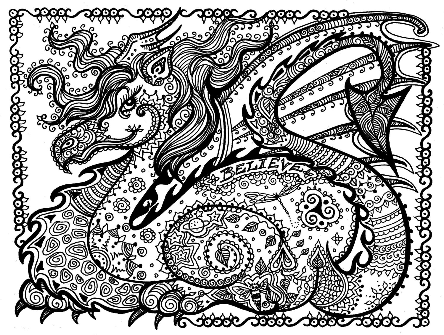 Download Printable Coloring Page DRAGON Instant Download Pay and Color