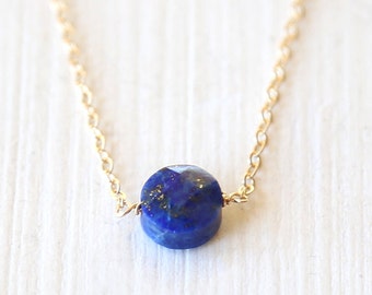 Faceted Lapis Dot Necklace / 14K Gold Filled / simple everyday modern bridal jewelry