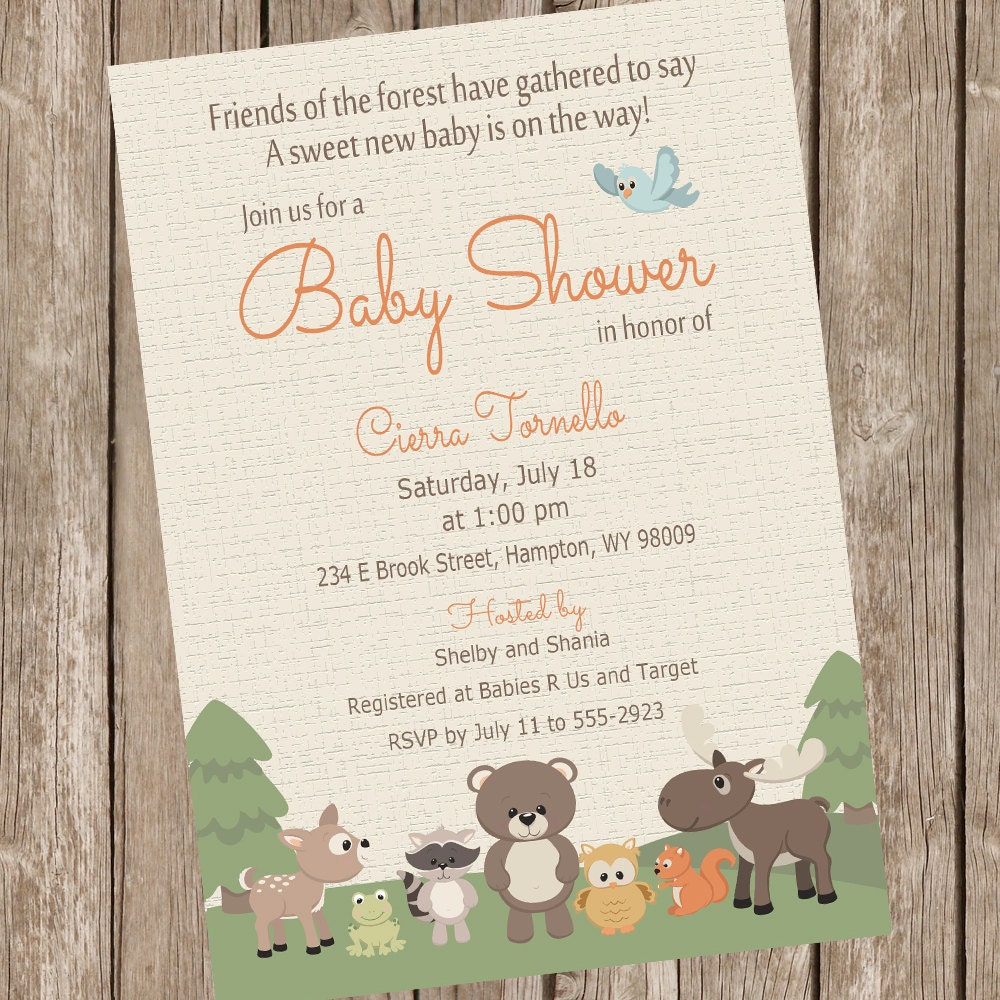 Forest friends baby shower invitation baby shower invitation