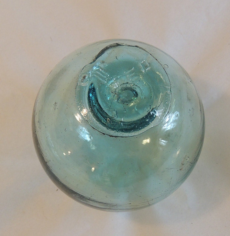 Vintage Japanese GLASS FISHING FLOAT.. Kanji Maker's Mark, Bubbles ...