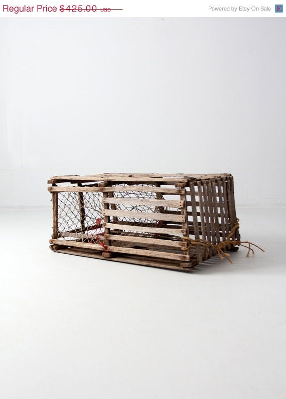 SALE vintage lobster trap large wood nautical lobster by 86home