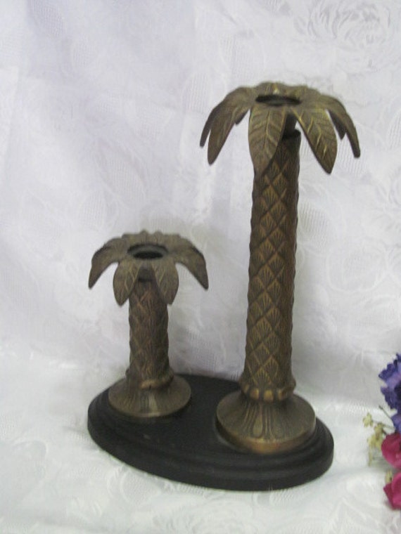 Brass Palm Tree Double Candle Holder Candle Stick Tropical