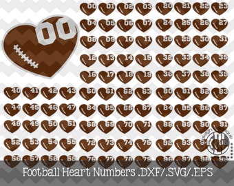 Football Heart Numbers .DXF/SVG/.EPS File for use with your Silhouette Studio Software