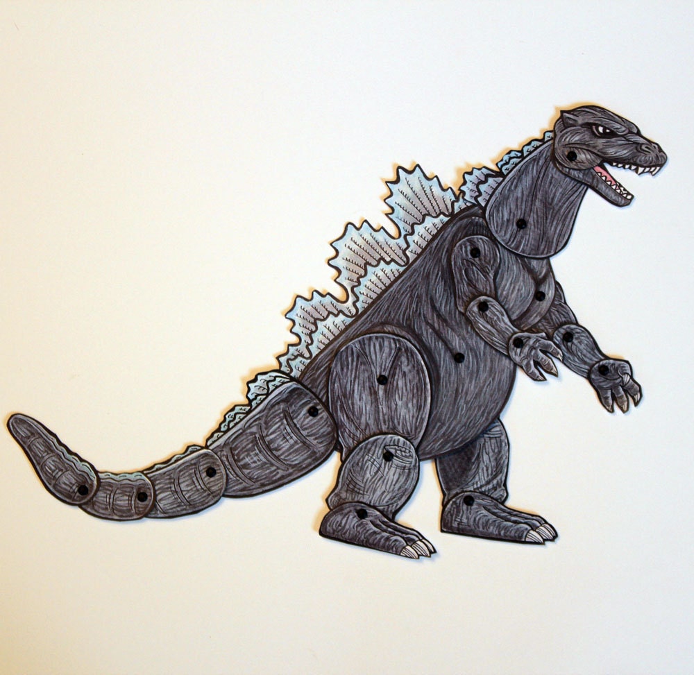 Godzilla Articulated Paper Doll by ArdentlyCrafted on Etsy