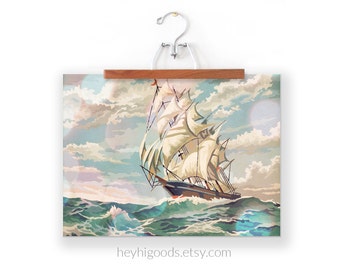 Vintage Paint by Number, Ship at Sea Ocean Painting, Print Your Own Sailboat Artwork, Instant Art Digital Download, Print up to 16x20