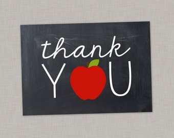 Teacher Thank You Card, Thank You Card, Apple, Chalkboard, Printable Thank You