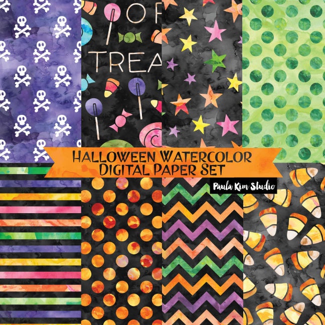 Download Watercolor Halloween Digital Paper Halloween Backgrounds for