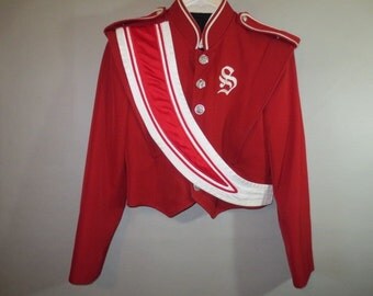 Marching Band Jacket // Epulets, Metal Zipper Lapped With Silver Buttons // Removable Banner...34R