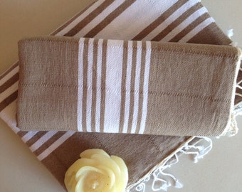 Christmas gift , Natural Turkish BATH and Head Towel Set: Handmade Peshtemal and Peshkir set, Hammam, for her or him, spa, yoga,beach, Beige