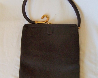 PALIZZIO vintage espresso brown fabric curvy handle novelty handbag purse