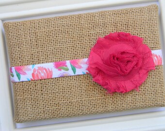 Newborn Chiffon Headband, Baby Headband, Floral Headband, Fuschia Headband, Chiffon Flower Headband