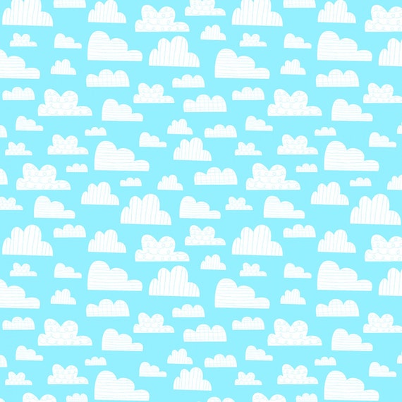 Kiddie Fabric with Clouds on Blue Sky Background On The