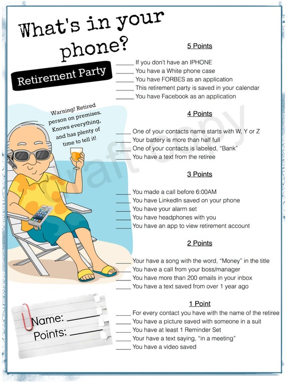 Retirement Party Game-Whats in your phone