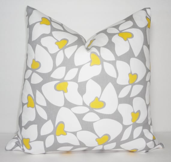 Decorative Floral Pillow Cover White Yellow & Grey Flower
