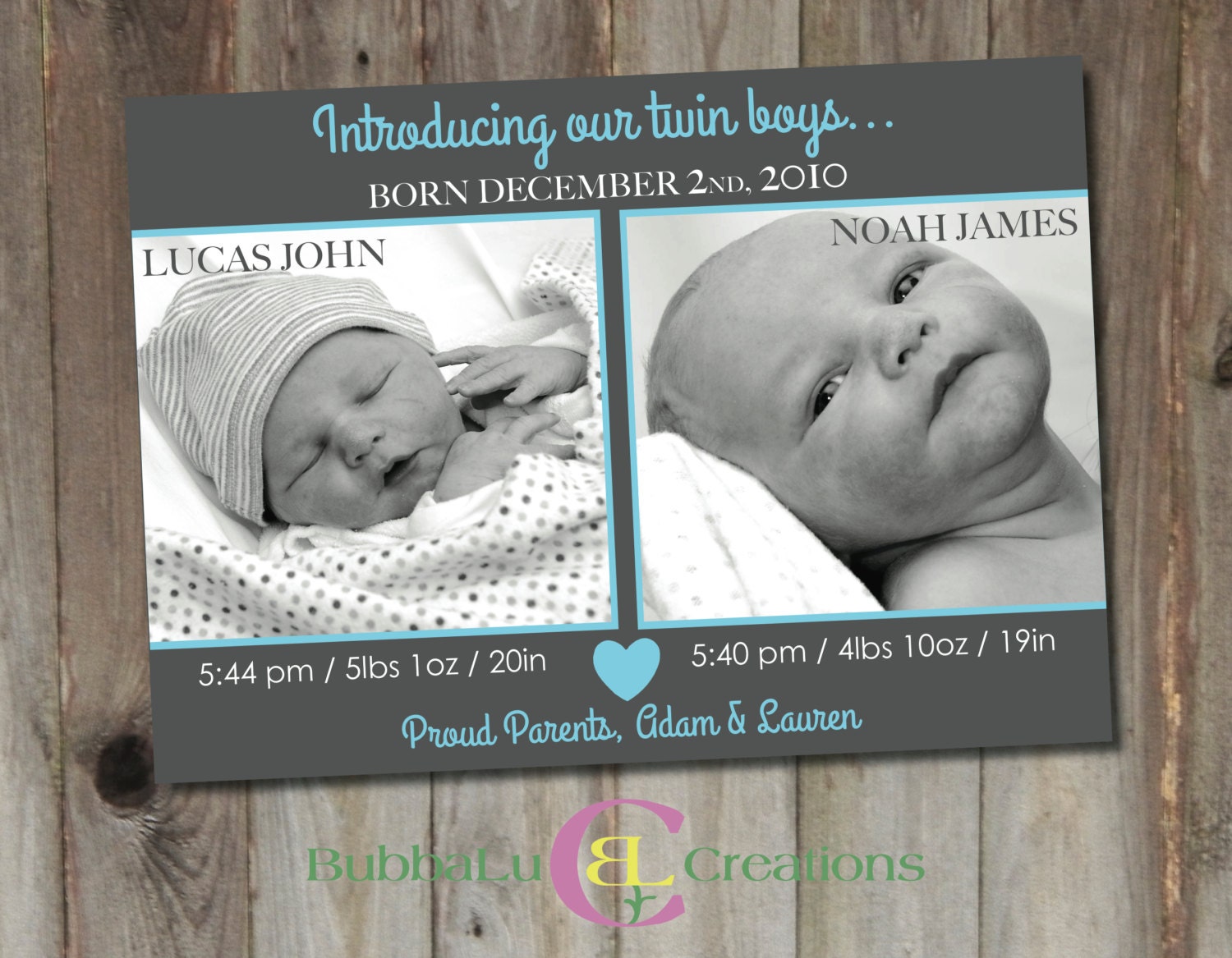 Twins Birth Announcement. Twin Boys Announcement. Personalized