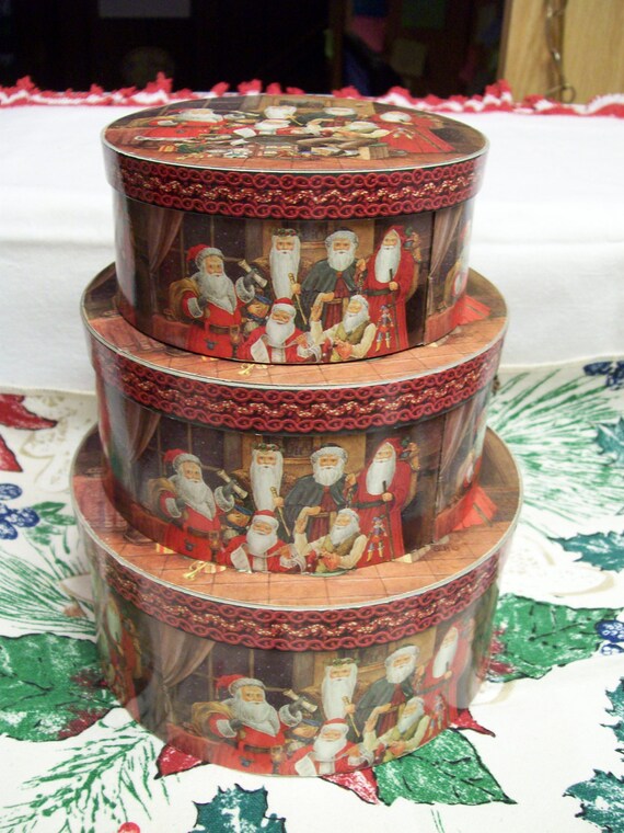 Santa Stacking Boxes Vintage Decorative Santa Claus Thru the