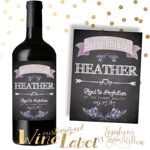 Wine Label Happy Birthday Chalkboard By Laughingwillowdesign