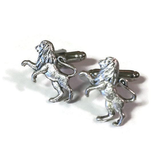 SALE Silver Lion Rampant Passant Cufflinks Men's by Lynx2Cuffs