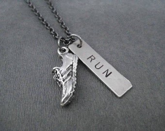 RUN Running Shoe Necklace - Runner Necklace on Gunmetal chain - Running Gift - Running Jewelry - Runner - Runner Shoe Charm Necklace - Run