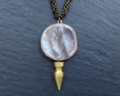 Sale - Grey Agate Spike Necklace - Brass