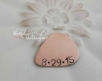 Personalized Copper Guitar Pick - Custom Date Copper Guitar Pick - Hand Stamped Guitar Pick - Engraved Guitar Pick - Groom Wedding Gift