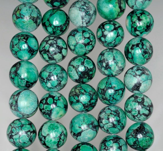 12mm Green Turquoise Gemstone Dark Swirls Round 12mm Loose