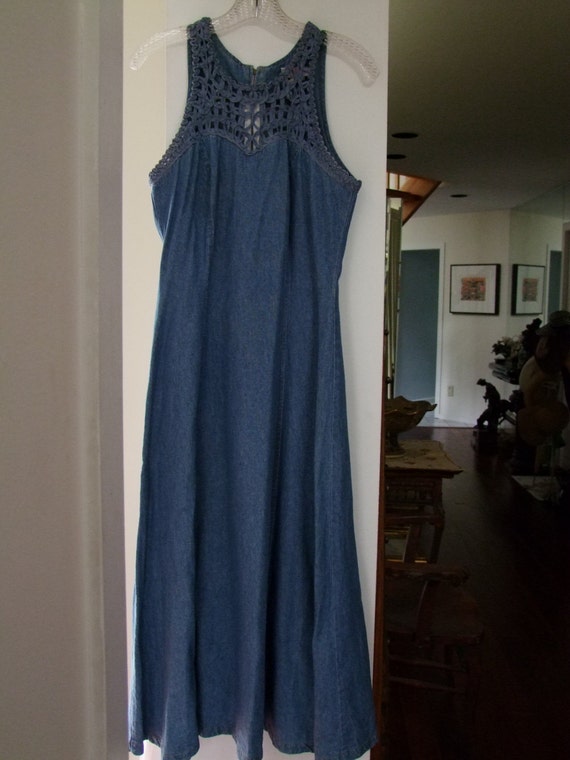 Vintage 1960s Denim flare dress w woven top