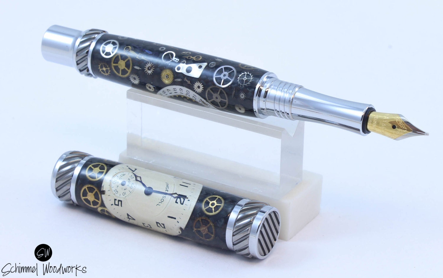Watch Parts Steampunk Schimmel Pen, Fountain Pen. Black and