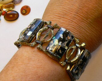 Big Vintage Well-Worn Bracelet - Black Confetti Cherry Blossom Lucite (J-15-477)