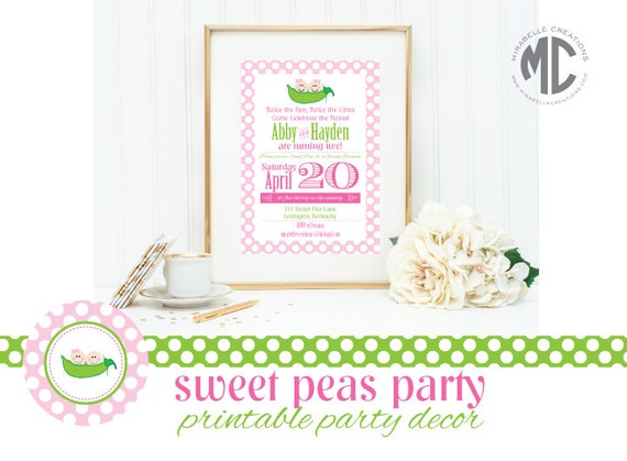 PRINTABLE PARTY COLLECTION -- Two Peas in A Pod Collection -- Mirabelle Creations Il_570xn