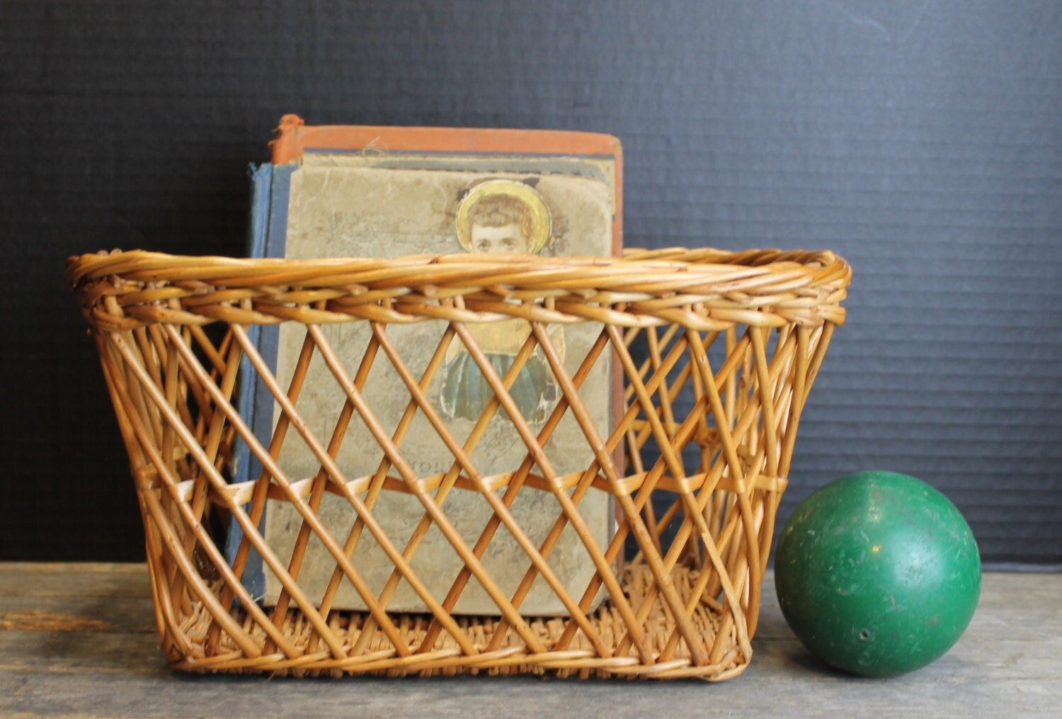 Vintage Brown Wicker Mail Basket // Wall Hanging Basket