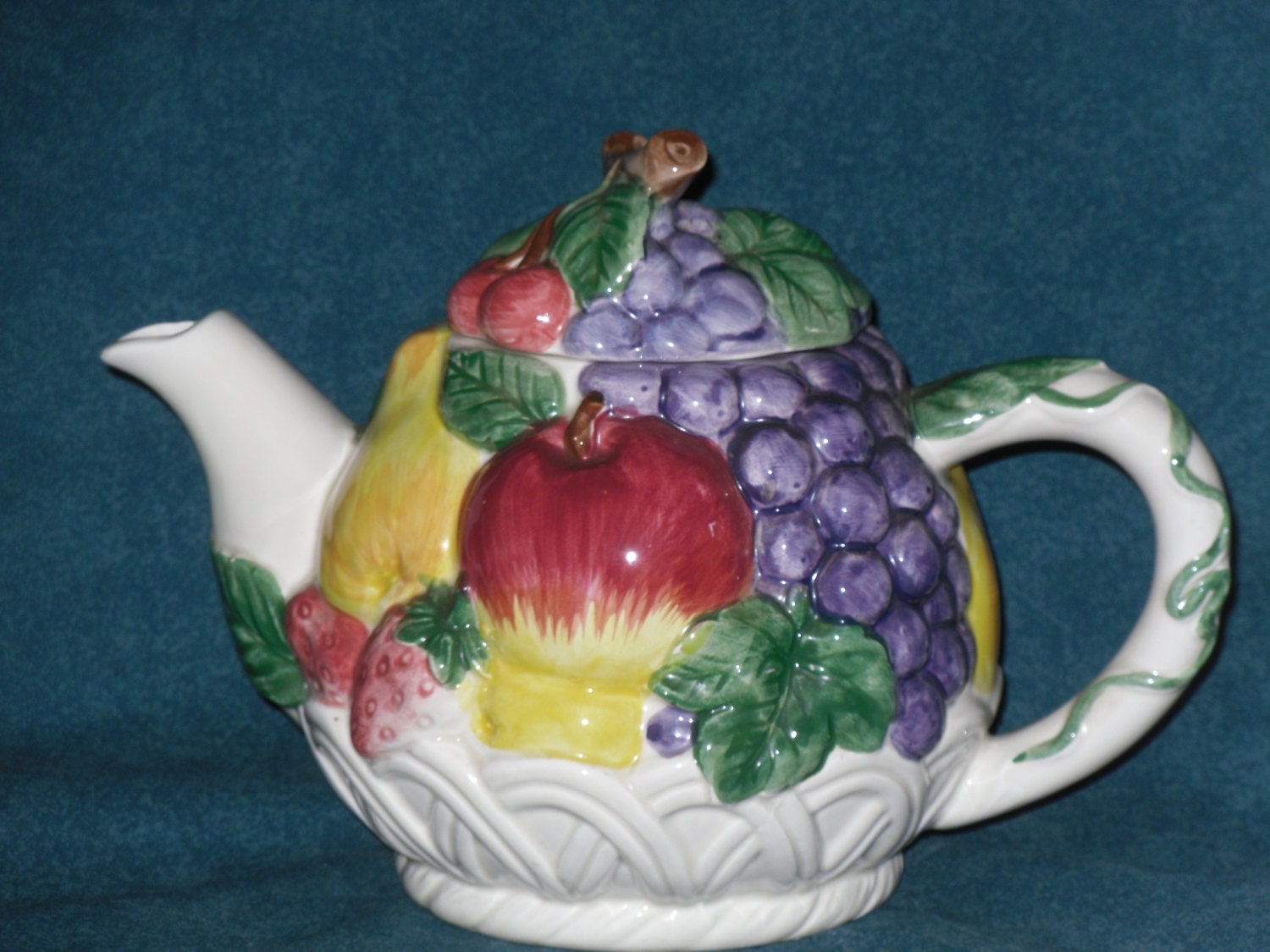Ceramic Teapot Fruit Basket Pattern Vintage Otagiri Japan