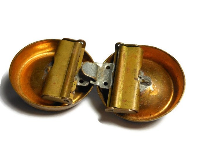 Edwardian brass buckle, belt sash or dress Buckle, green molded Czech Bohemian art glass, brass frame and small brass beads on top, vintage