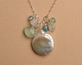 White Pearl Necklace, Pearl Gemstone Necklace, Summer Necklace, June Birthstone, Pearl Pendant Necklace