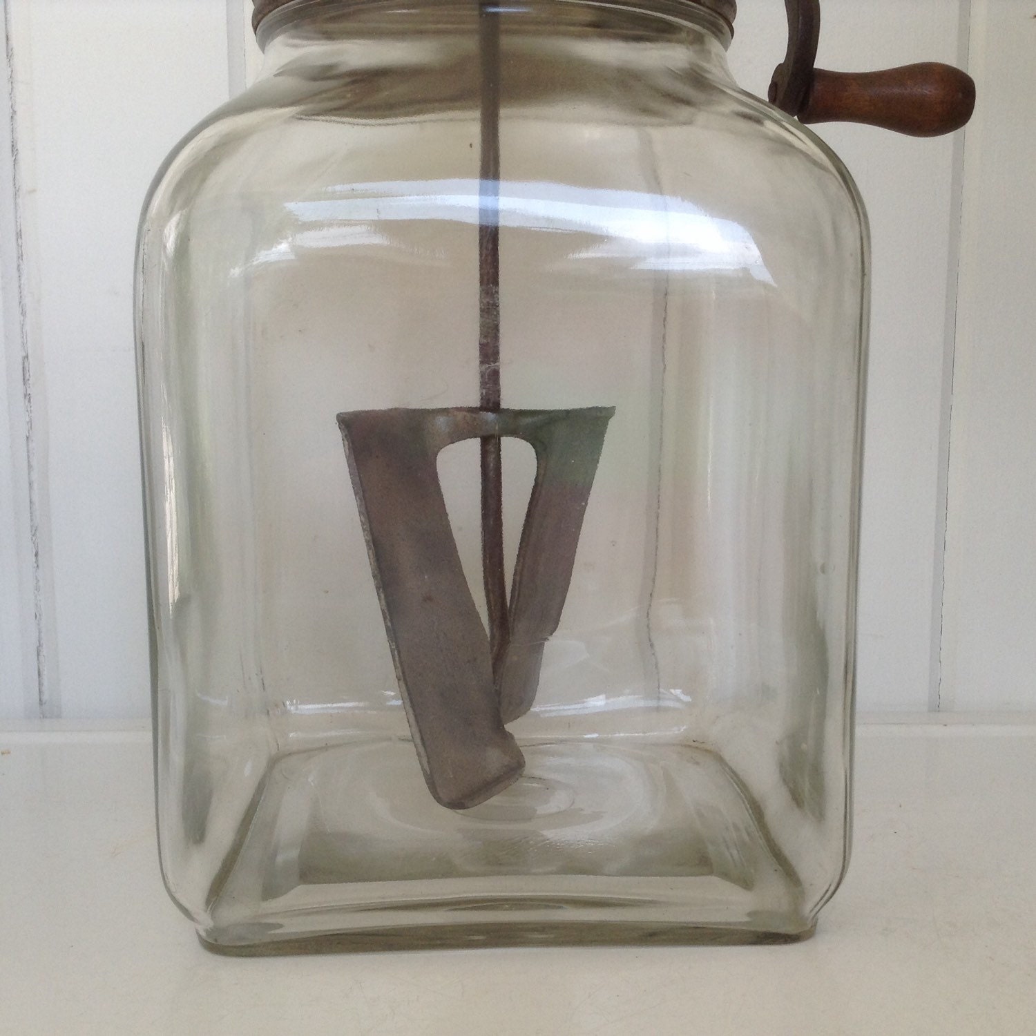 Antique 8 QT. Glass Butter Churn w/ Metal Paddle Country Decor