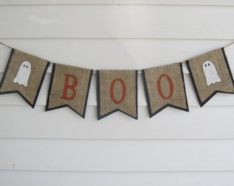 Rustic Burlap Halloween Banner "BOO" Ghost