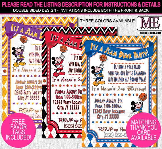 Mickey Mouse Invitations, Birthday Invitation, Mickey Mouse Basketball Invitations, Mickey Birthday, Mickey Mouse Party, Mickey Invitations Il_570xn