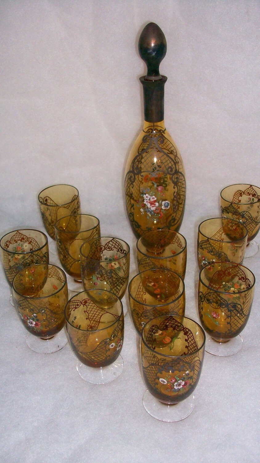 Download Vintage Amber glass Wine decanter and set of 12 by NelandAda Yellowimages Mockups