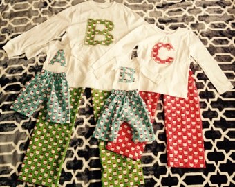Christmas Pajama's, Family Christmas Pajamas, Santa Christmas Pajama's -Red, Blue, Green Flannel Boys Girls Holiday Sizes 0-8