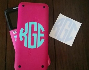 Monogram Initials Decal Personalized Vinyl Sticker for school calculator