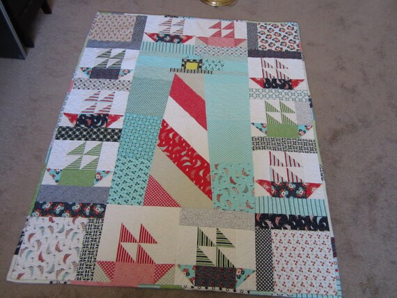 PDF pattern Lighthouse and Sailboats Lap quilt using Moda