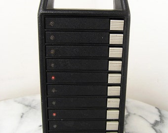 Vintage Cassette Case, Cassette Tape Holder, Vintage 1960s 1970s Cassette Tape Carry Box, Black Hard Plastic Cassette Tape Drawer Box