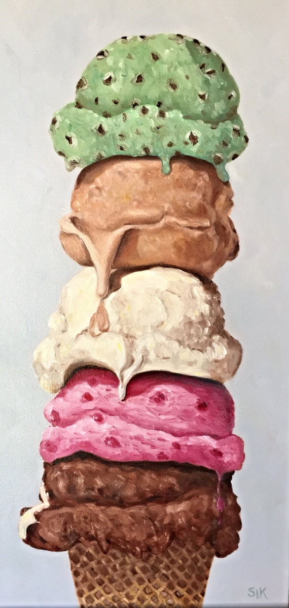 Five Scoops Ice Cream Cone Original Oil Painting by Sue