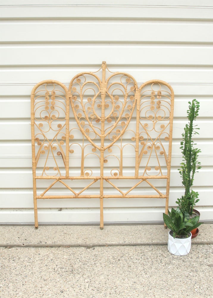Vintage Wicker Rattan Peacock Headboard FREE SHIPPING Haute Juice